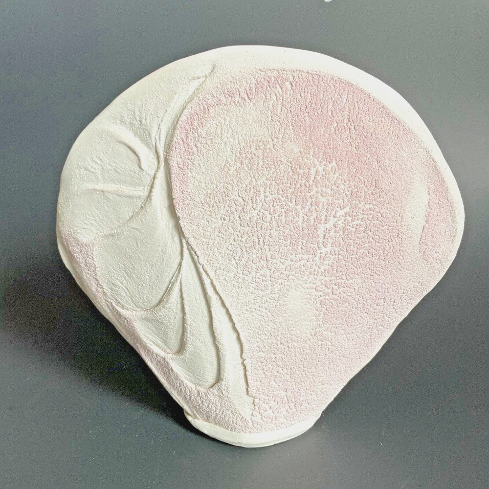 Vintage Pale Pink Round Pocket Vase Textured Handmade Artist Signed Clamshell